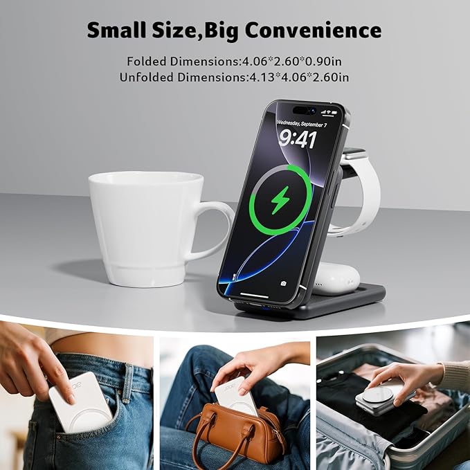Acer Magnetic Wireless Charger,3 in 1 Wireless Charging Station,15W Fast MagSafe Charger for iPhone 17 16 15 14 13 12 Series-Apple Watch 10 9 8 7 6 5 4 3 2 SE and Ultra Series-Airpods 4 3 2 Pro Series