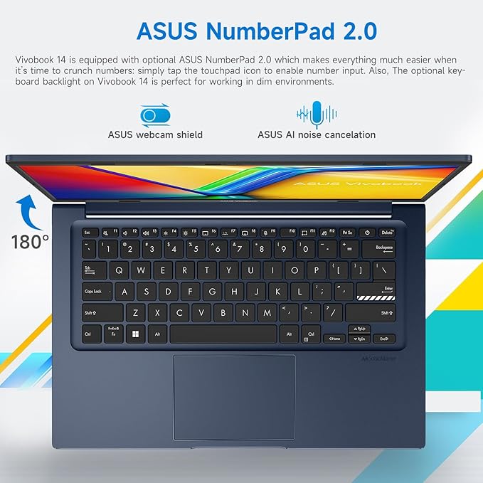 ASUS Vivobook 14X X1404VA-I512256 Laptop, 14" FHD 1920 * 1080, Intel Core i5-1334U,12GB DDR4 RAM, 256GB SSD, Wi-Fi 5, W11 Home, HDMI, Bundle with PCO Laptop Cooler