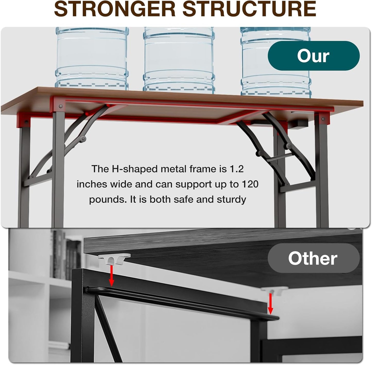 TEMI Long Computer Desk Folding Table - 55.1" Foldable Office Desk, No Assembly, Perfect Writing Table for Bedroom, Dorm, or Apartment, Portable Large Desk or Study Table with Compact Design, Walnut