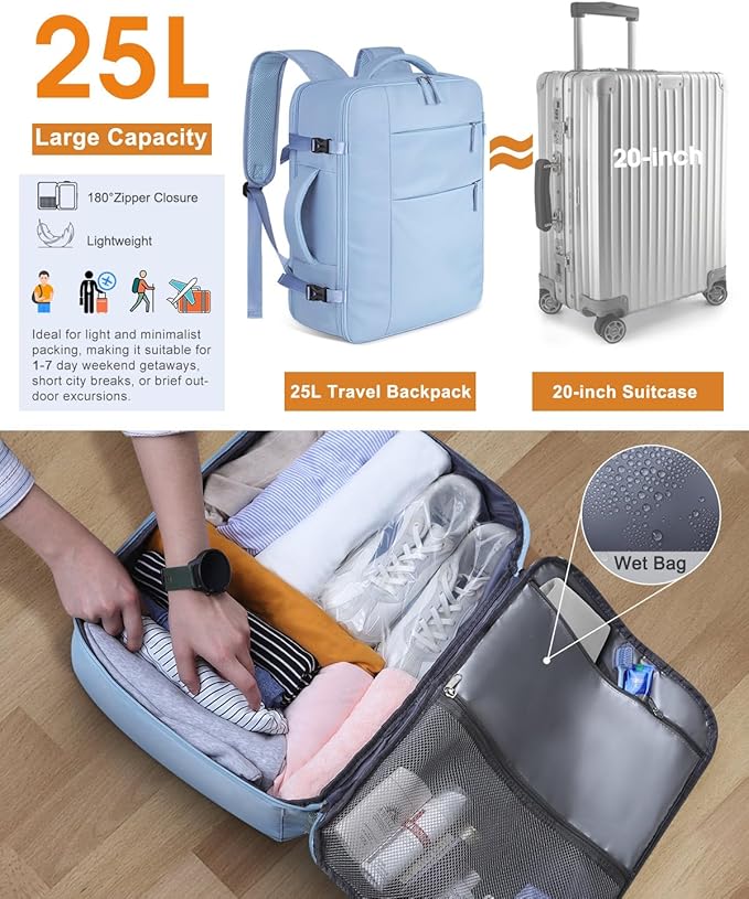 Capolo Travel Backpack for Women Men Waterproof Laptop Backpack Airlines Approved Carry On Backpack Bag Computer Bookbag for Business, Work, Traveling Fits 17 Inch Laptop(Blue)