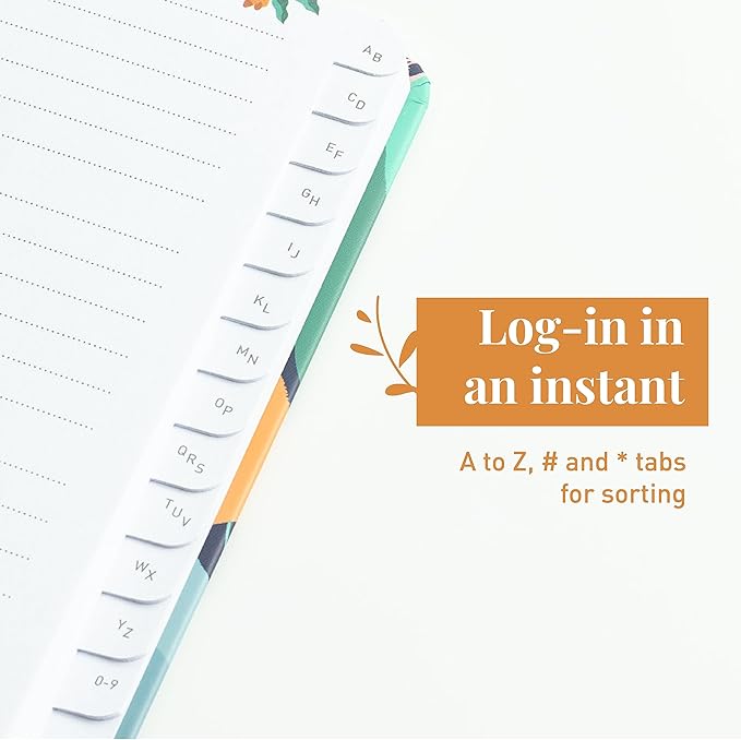 Rileys & Co. Password Book with Alphabetical Tabs, Password Keeper, Password Books for Seniors, Password Notebook for Internet Login, Website, Username (8 x 6 Inches, Floral)