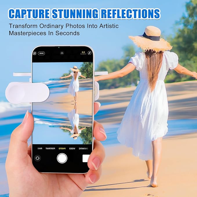 Weseecase Mirror Reflection Clip,Smartphone Camera Mirror Reflection Clip Kit,Adjustable Mobile Phone Reflection Camera Clip,Selfie Mirror Clip Reflection Mirror(White)