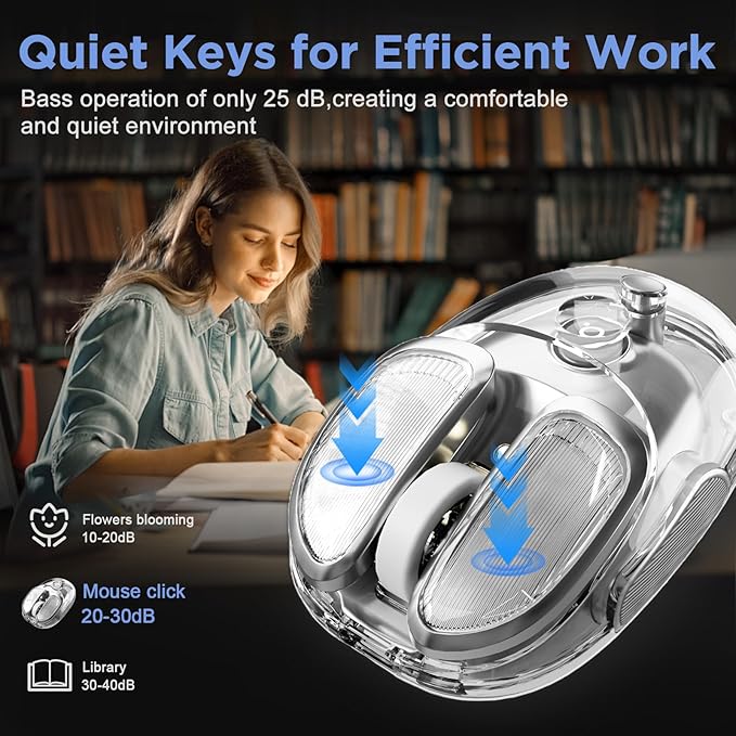 Q9 Wireless Mouse, 2.4G/BT Dual Mode, 4 Adjustable DPI (800-4800), Ultra-Quiet Click, Bluetooth Mouse with RGB Breathing Light, 500mAh Long Battery, Portable for PC/Laptop/Mac/Tablet(Silver)