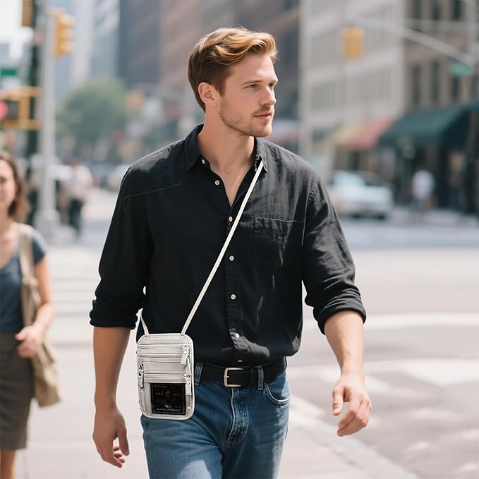 Neck Wallet - Rfid Wallet Women - passport holder for travel - Travel Wallet Passport Holder For Travel Women - 10.3x6.8inch (Silver White)