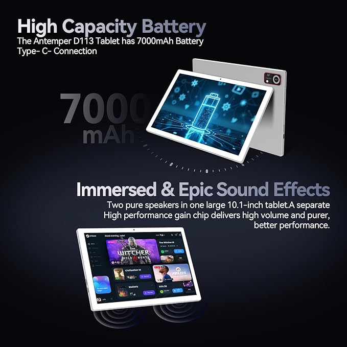 ANTEMPER Android Tablets 10 Inch, 5G WiFi Tablet Mit 8GB RAM+128GB ROM(1TB TF),2 in 1 Tablet with Keyboard Mouse Pen-Octa-Core2.0Ghz | 6000mAh | 1080FHD | 13MP Camera | WLAN GPS OTG Typ-c-Sliver