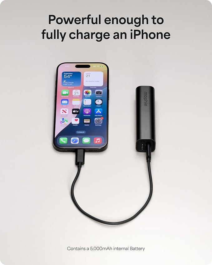 Mophie Powerstation Mini 5,000mAh Portable Power Bank (Gen 3) – Ultra-Fast USB-C PD, 20W Output, Up to One Full Phone Charge, Pocket-Sized, LED Indicator, Includes USB-C Cable, Black