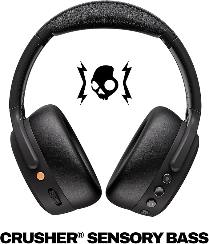 Skullcandy Crusher ANC 2 Wireless Over-Ear Bluetooth Headphones with Multi-Sensory Bass, Active Noise Cancelling, Up to 60 Hours Battery, Microphone for iPhone Android - True Black