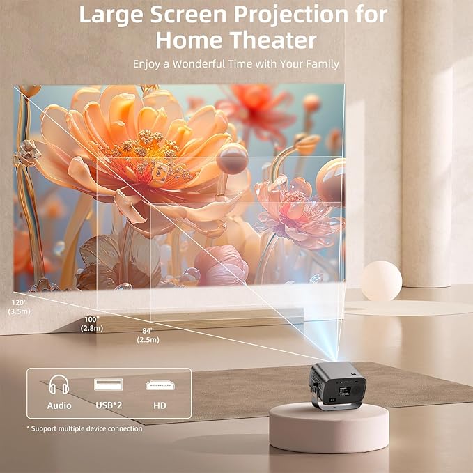 Smart Projector with WIFI and Bluetooth, 800ANSI Native 1080P Portable Projector Built-in Apps, Auto Keystone & Electric Focus Movie Projector for Home Theater, Compatible with IOS/Android/HD