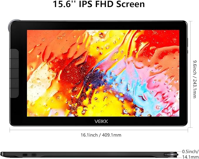 VEIKK Studio 16 Drawing Tablet with Screen, 15.6 Inch Pen Display Full-Laminated Anti-Glare Glass (125% sRGB)，16384 Pressure Battery-Free Pen (2 Pcs), 5 Shortcut Keys and Quick Dial, Adjustable Stand