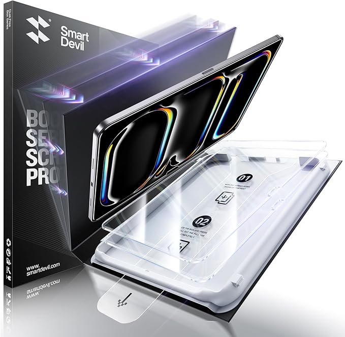 SMARTDEVIL Screen Protector for iPad Pro 11 inch (2024/2022/2021/2020/2018, M4) with Easy Installation Frame, 9H Clear Tempered Glass Film, Anti-Shatter, 2 Pack