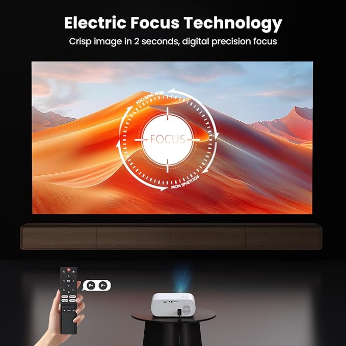【Official Licensed Netflix】HOMPOW Smart Mini Projector with WiFi and Bluetooth, Native 1080P and 4K Supported Movie Projector, Electric Focus Portable Projector for Indoor & Outdoor Movies