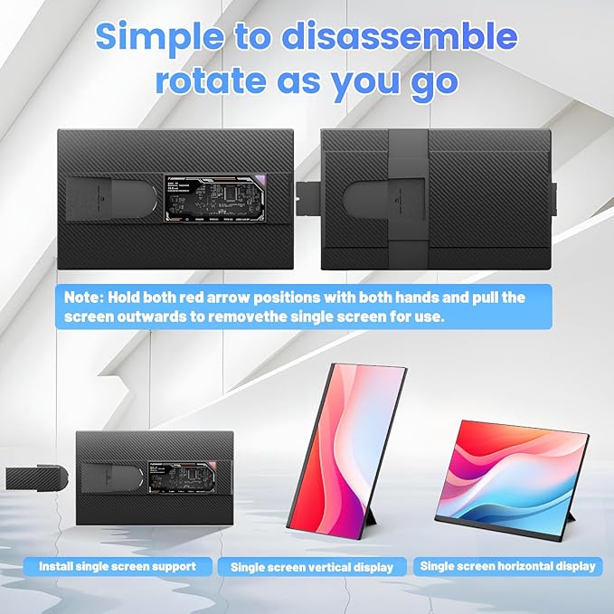 Teamgee 15.6" Laptop Screen Extender, Slim & Lightweight Portable Monitor for Laptop, Full HD IPS, 360° Rotating Stand, Detachable, USB-C Plug & Play, RGB Lighting, Thin Bezels