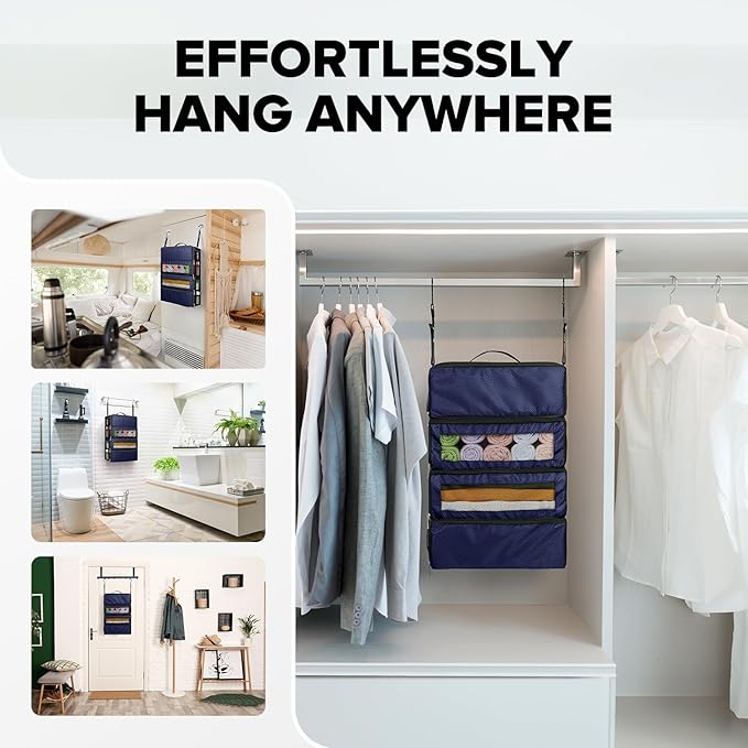 Suitcase Organizer, Travel Luggage Organizer Hanging Shelves Packing Cube Closet/Collapsible Portable Travel Organizer for Carry-on