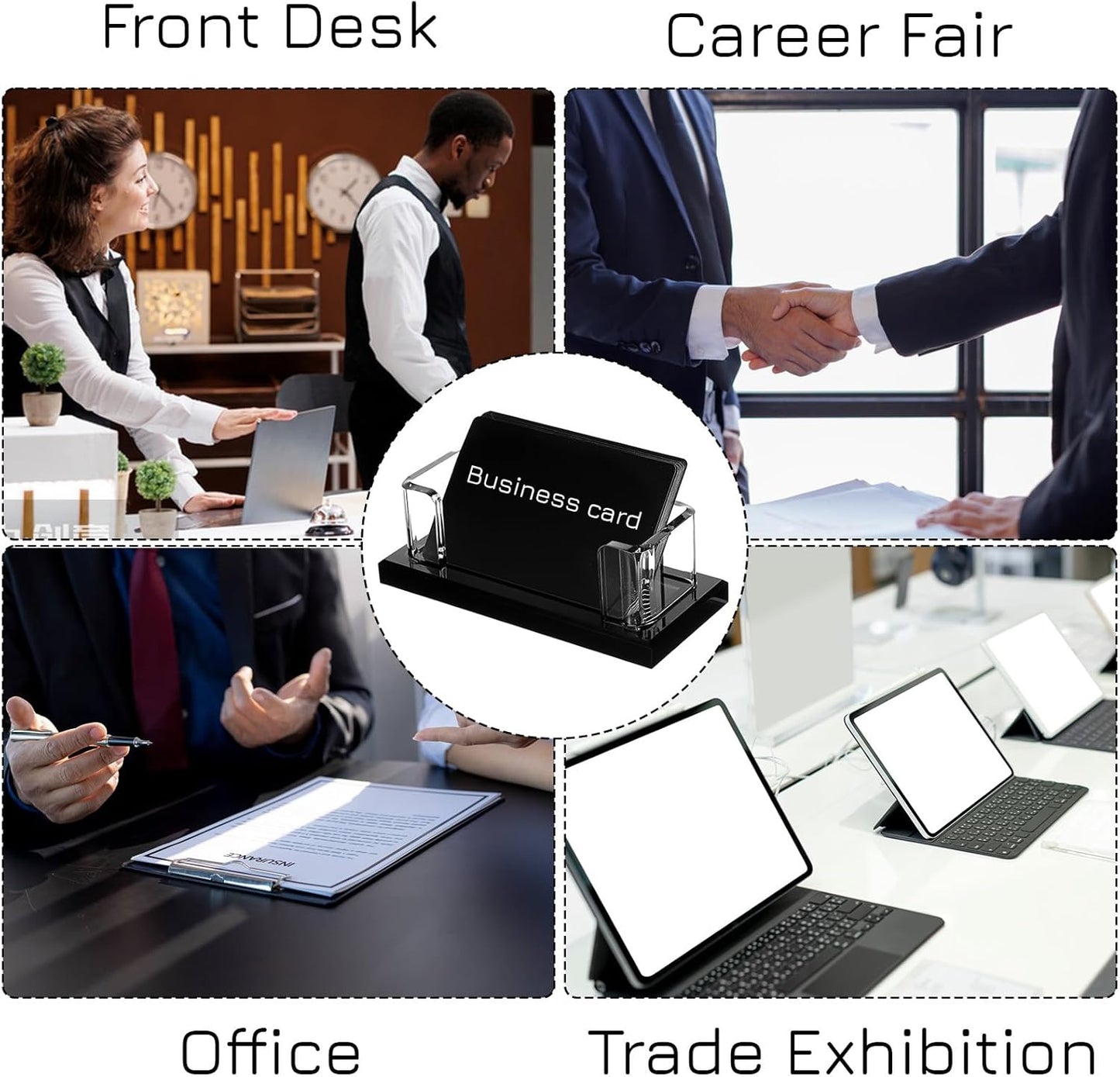 4 Pack Acrylic Business Card Holder for Desk, Clear Professional Display Stand with Stable Base, Office Desktop Organizer for Conferences, Events, Reception