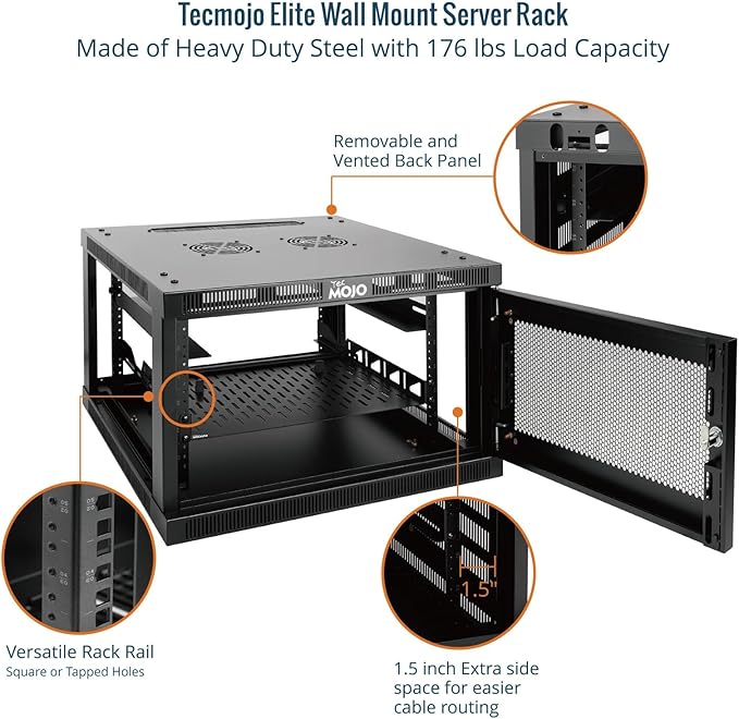 Tecmojo 6U Wall Mount Rack Cabinet, Heavy-Duty 176 Lbs High Load Capacity, 19” Enclosed Server Network Rack with Mesh Door, 23.6” Deep – Elite Collection