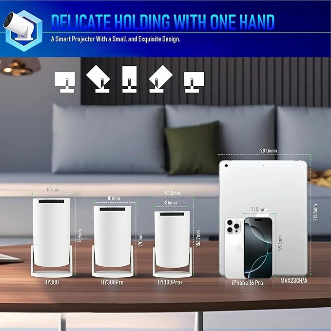 Mini Projector,Upgraded Smart 4K Projector with Wifi 6 and Bluetooth 5.4,Portable Projector with Android 11, Automatic Keystone Correction,180 Degree,130 Inch Display (White)