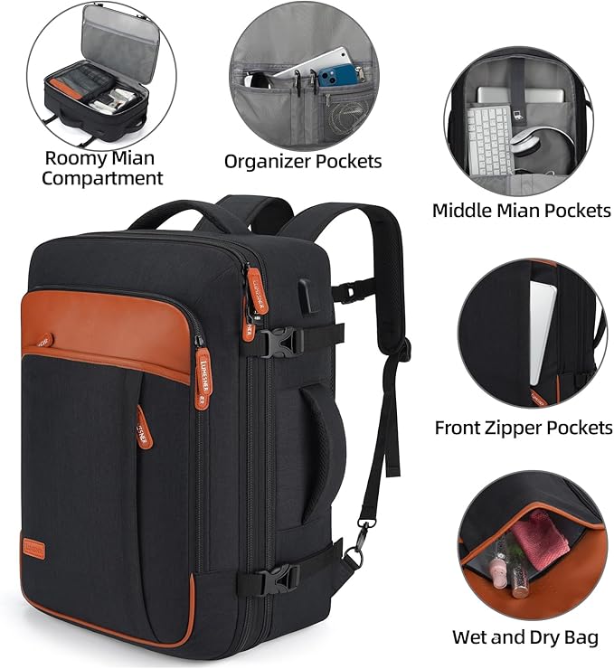 Travel Laptop Backpack,42L Carry on Luggage, Flight Approved Expandable Backpack,Business Anti Theft Weekender Bags for Women Men, Water Resistant Expandable Backpacks With 4 Packing Cubes