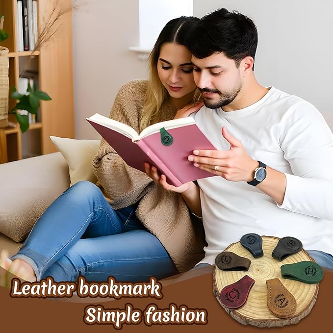 Personalized Leather Magnetic Bookmarks - 26 Letters Name Initial Vintage Engraved Bookmark Book Marker Clips Customized Gifts for Readers Kids Book Lovers Classmate (Brown, A)