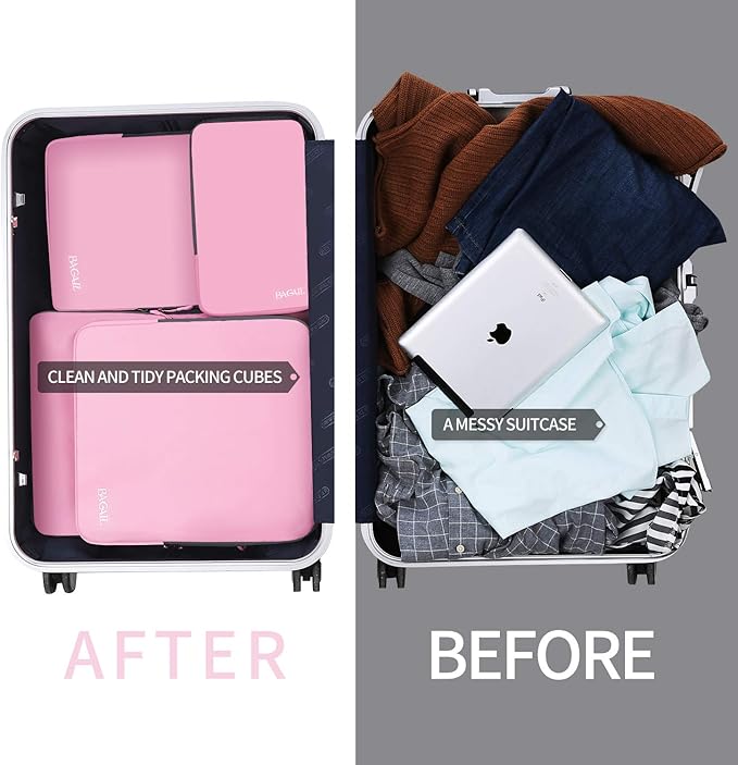 BAGAIL 4 Set/6 Set/8 Set Compression Packing Cubes Travel Accessories Expandable Packing Organizers (Cloth Pattern, 4-Pink)