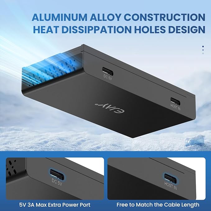 EJAY 10Gbps Magnetic USB-C Hub, 4-Port USB 3.2 Gen2 Data Transfer, Includes Sliding Rail, Screws and Sticky Pads for MacBook Laptop PC, Black