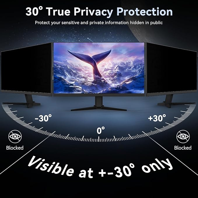 19 Inch Computer Privacy Screen Filter for 16:9 Widescreen Monitor, Removable Eye Protection Anti Glare Blue Light Filter Privacy Shield, Anti Scratch Anti Spy Screen Protector Film 19 in