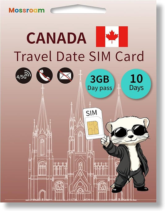 SIM Card for Canada Travel - 3GB Prepaid Data for 10 Days - 5G/4G LTE Speeds - Plug & Play - No Roaming, No Contracts