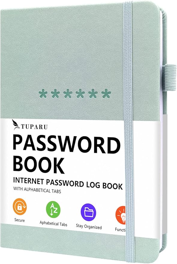 Password Book with Alphabetical Tabs – Hardcover Internet Address & Password Organizer – Password Keeper Notebook for Computer & Website – 5.2 x 7.6" Log-in Password Journal w/ Thick Paper (Mint Green)