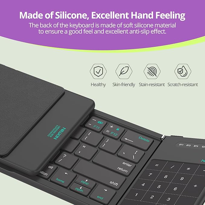 Nillkin Pocket Foldable Keyboard with Touchpad & Wireless Bluetooth, Portable Travel Keyboard for Home or Mobile Office Replaces Keypads and Mouse Combo, Compatible with iPad, Laptop, Tablet - Black