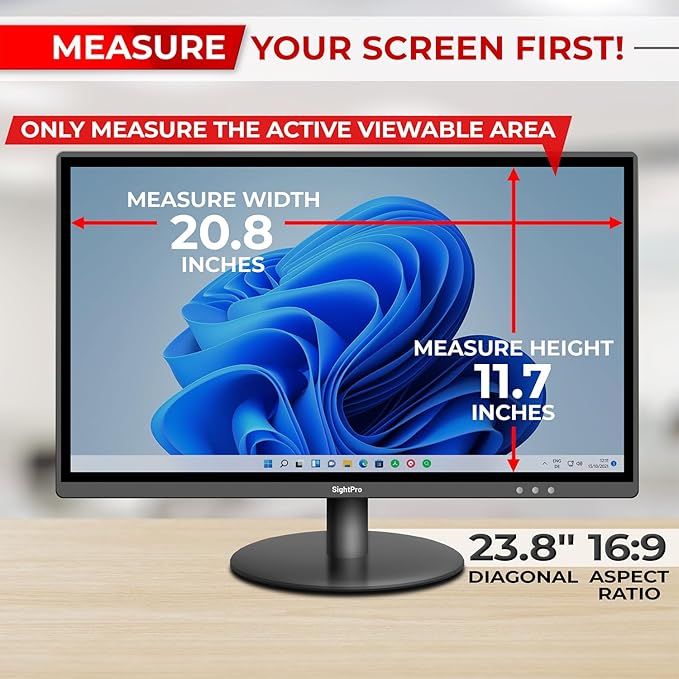 23.8 Inch 16:9 Computer Privacy Screen Filter for Monitor - Privacy Shield and Anti-Glare Protector