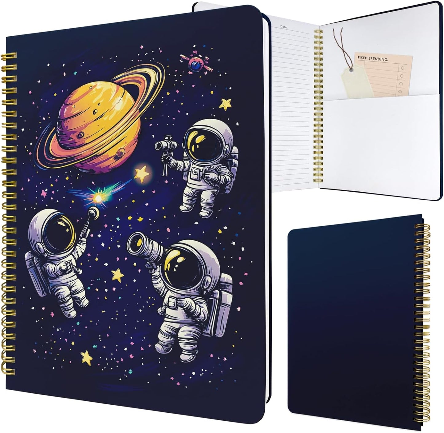 Cute Spiral Notebook journal B5 Aesthetic Pretty Design for Women Girls Kawaii with Pocket, 10 x 7.2 inch, Lined, Astronaut