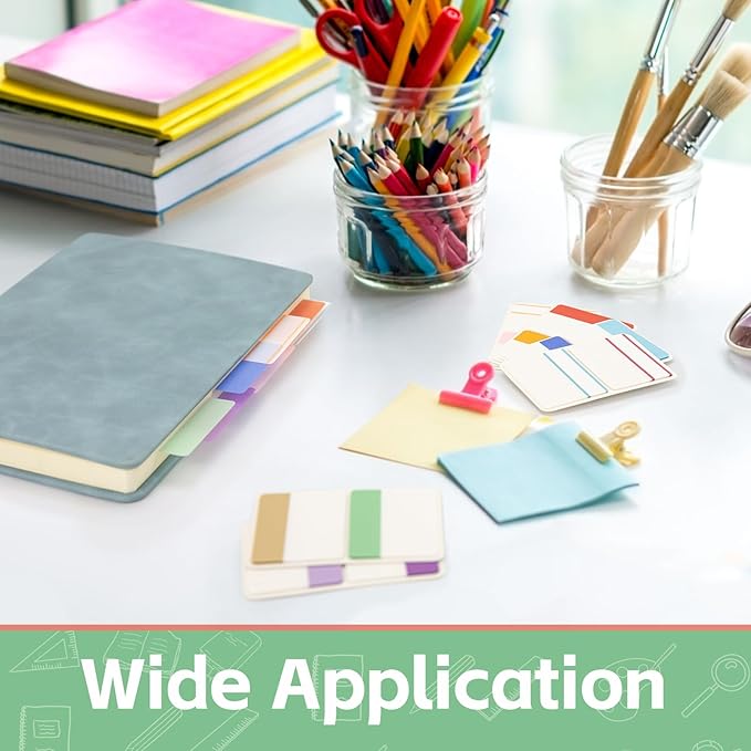 KICNIC Sticky Tabs 960 Pcs 2Inch, Pastel Book Tabs, Adhesive BOPP Page Tabs, Transparent Annotation Labels, Tabs for Notebooks, Small Markers for School, College, Office (12 Colors)