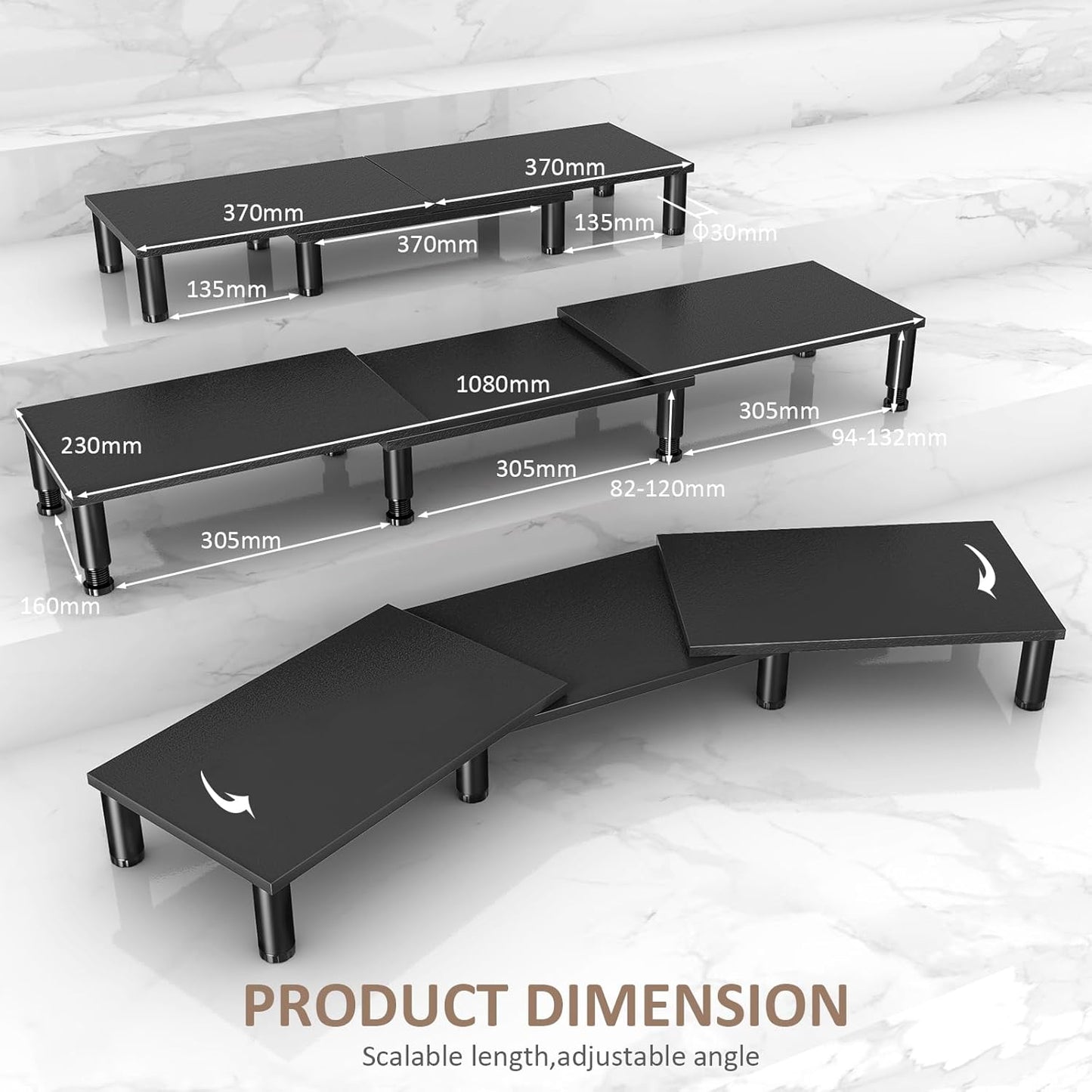 AX WABER Dual Monitor Stand Riser, Monitor Stand with Adjustable Height Steel leg, Wood Monitor Stand for Desk, Monitor Riser for 2 Monitors with Storage Space Black