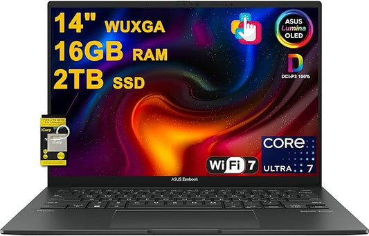 ASUS Zenbook 14 Creator Laptop 14" WUXGA Lumina OLED Touch (100% DCI-P3, 500nits HDR) Intel 16-core Ultra 7 255H (Up to 13 Tops) 16GB RAM 2TB SSD for Business Professional Win11 ICP Hub w/Copilot AI