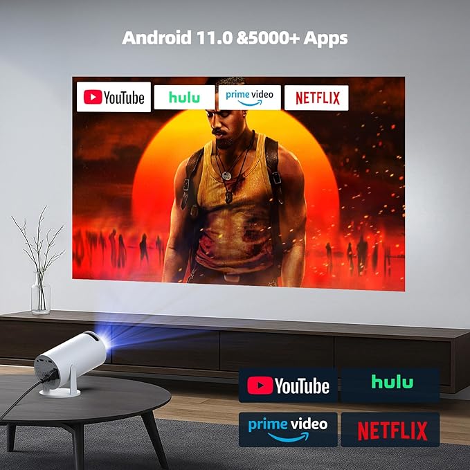 Projector with WiFi and Bluetooth, Mini Projector, 4K 1080P Support Portable Wireless Movie Projectors 220° Rotatable 130'' Screen Auto Keystone Compatible with HDMI/iPhone/TV Stick for Bedroom Indoor