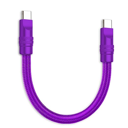 chubbycable Cute Chubby 240W Short USB C Cable Power Bank Fast Charging Cable Nylon Braided Charger Cord Compatible with iPhone 17-15 Series iPad, Purple+Purple, Type-C to Type-C, 0.82FT