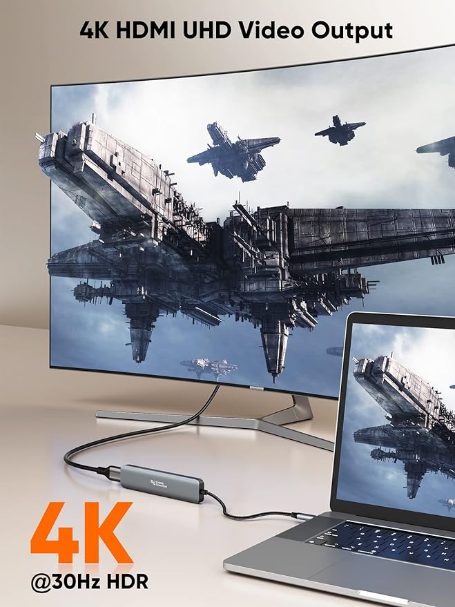 USB C Hub Multiport Adapter, CableCreation 7-in-1 USB C HDMI Hub with 4K 30Hz HDMI, 100W PD, 3 USB 3.0 5Gbps Data Ports, SD/TF Cards Reader for MacBook Pro/Air, iPad Pro, Pixelbook, XPS