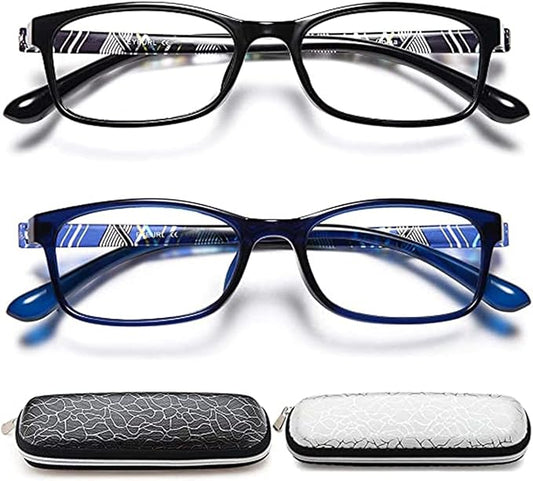 EYEURL Lightweight Reading Glasses Blue Light Blocking - 2 Pairs Computer Readers UV Protection Anti Eyestrain Comfortable TR90 Frame Lightweight Readers Glasses for Men Women +1.5