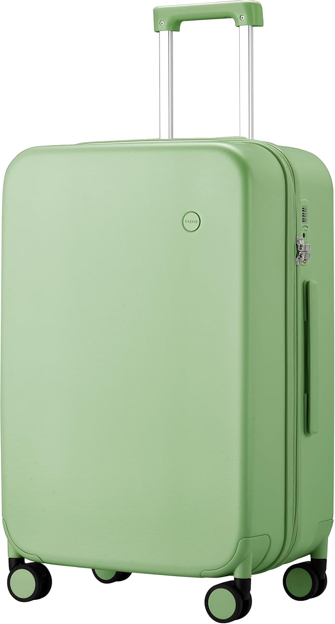 mixi Upgrade Luggage Suitcases with Spinner Wheels, Hardside Rolling Suitcase PC with TSA Lock Travel Case 24in Checked in, Fine Grid Avocado Green