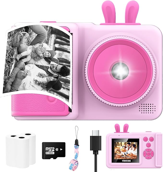 YINOCHE Kids Camera Instant Print, Camera for Kids with Printable Photos, Toddler Camera Toys for Children Ages 3-14, Digital Camera Birthday Gifts for Girls (Pink)