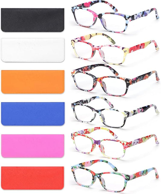 6 Pack Reading Glasses for Women Men Blue Light Blocking Spring Hinge Computer Readers, Anti Eyestrain/Glare