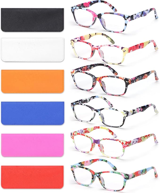 6 Pack Reading Glasses for Women Men Blue Light Blocking Spring Hinge Computer Readers, Anti Eyestrain/Glare