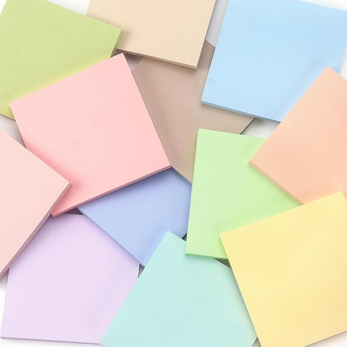 Sticky Notes 3x3 Inch, 12 Pack, 12 Pastel Multi Colors Note Pads, 50 Sheets/Pad, Perfect for Office, School, and Home Organization