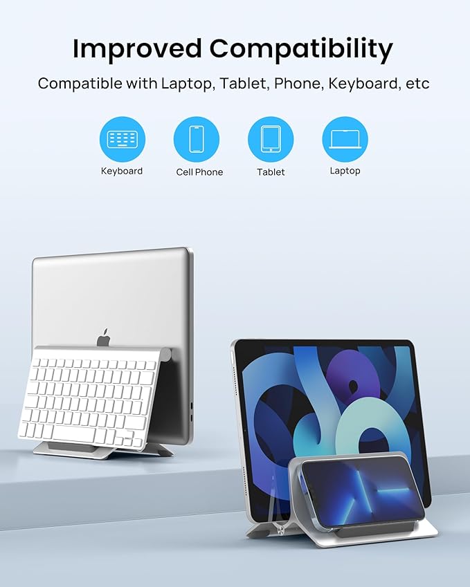 SODI Vertical Laptop Stand for Desk, Gravity Auto Lock Vertical MacBook Stand, Aluminum Laptop Vertical Dock Stand Holder Compatible with MacBook Pro, MacBook Air, Silver