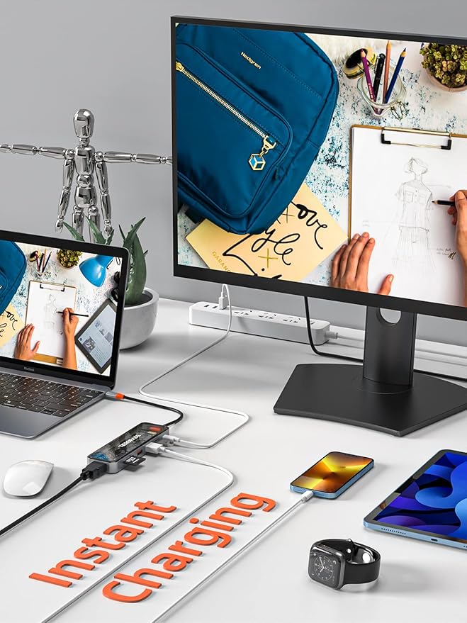 Tiergrade USB C Hub, 7 in 1 USB C to HDMI Multiport Adapter with HDMI, 100W PD, 3 USB-A 5 Gbps, TF/SD Card Reader, USB C Dock for MacBook Air/Pro, XPS, and More Type-C Device