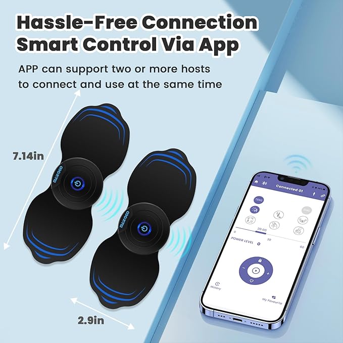 Wireless Tens Unit Muscle Stimulator - Two Sets of Tens Unit Massager for Pain Relief - Up to 12 Mode 20 Intensity Portable with App Controlled Bluetooth TENS EMS Muscle Stimulator Machine