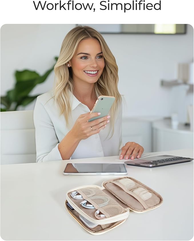 BAGSMART Electronics Organizer Travel Case, Cord Storage for Chargers Cables Phones, Compact Tech Accessories Pouch, Beige