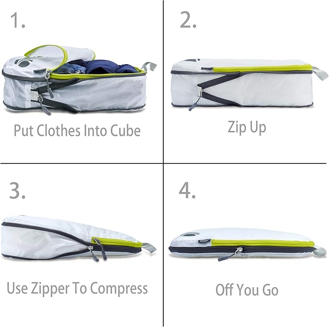 Cipway - 5 Set Compression Packing Cubes for Travel, Ultralight Packing Organizers for Luggage Suitcase & Backpack (White), L