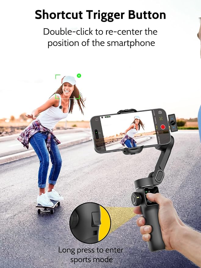 AOCHUAN Gimbal Stabilizer for iPhone & Android,3-Axis Phone Gimbal w/Wireless Lavalier Microphone,Built-in 7.8" Extension Pole,OLED Display,Phone Stabilizer for Video Recording TikTok(V8 Mic Kit)
