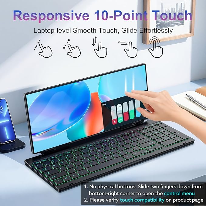 12.8" Portable Monitor Touchscreen with Keyboard, Screen Extender with Silent Portable Keyboard, USB-A Type-C Monitor for Laptop, Desktop, Mini PC, MacBook