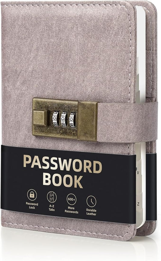 WEMATE Password Book with Lock, Password Book with Alphabetical Tabs 600+ Password Spaces, Password Organizer Logbook, Password Keeper for Computer & Website Logins (4.3X 6.18in) Pink